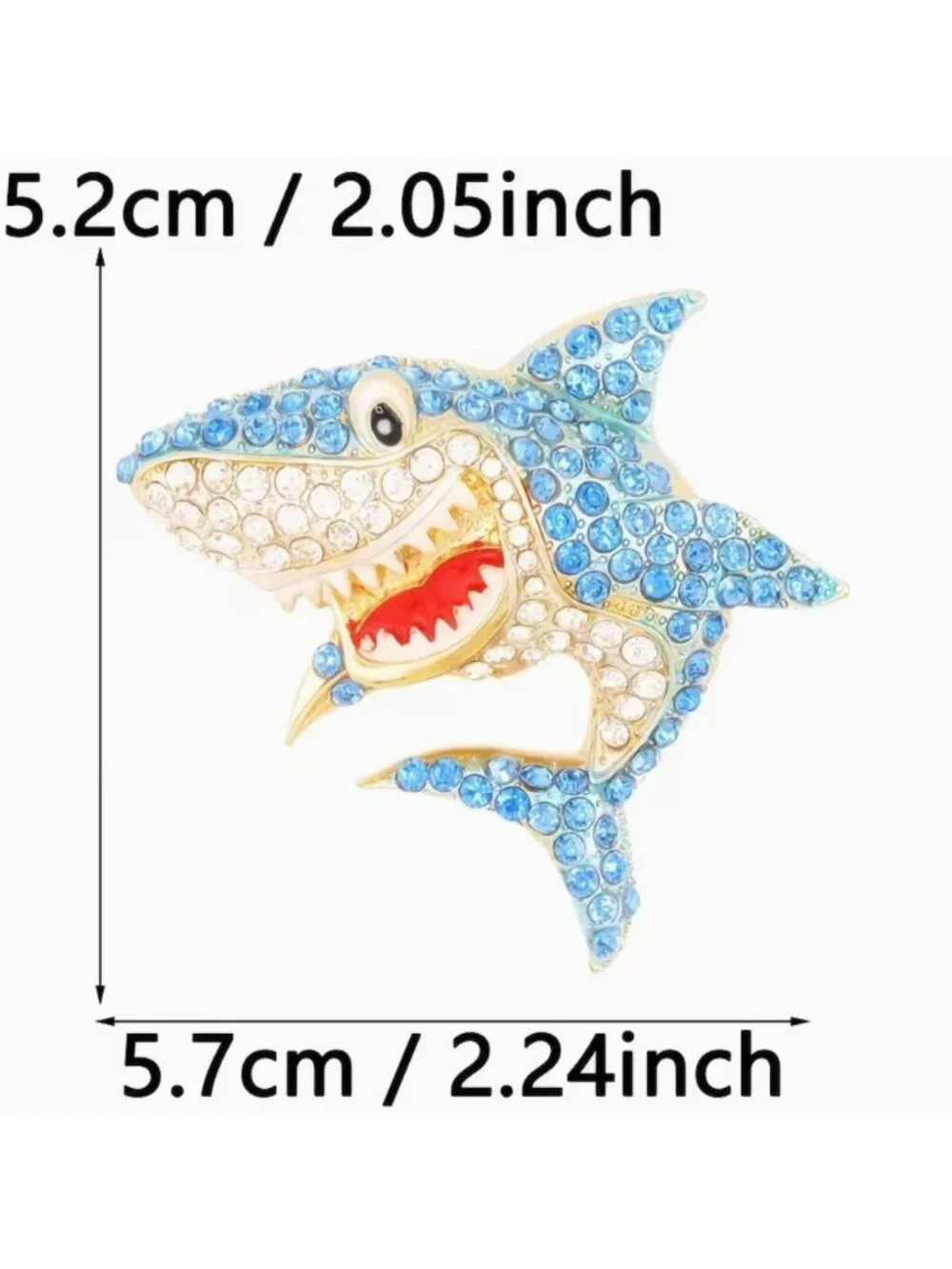 Brooch Yellow Crystal Shark Week Fun Gold Tone